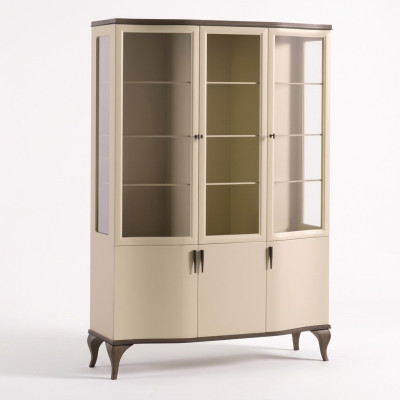Vitrinen Glas Schrank Luxus Anrichte Vitrine Wohnzimmer Beige Holz Neu