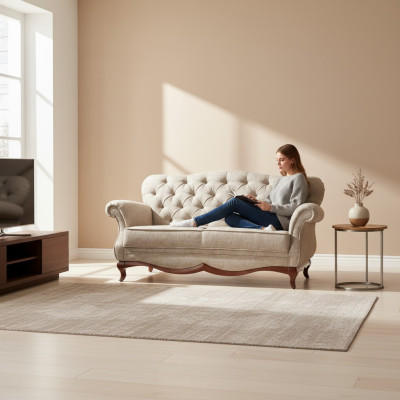 Zweisitzer Chesterfield Couch Sofa Möbel Wohnzimmer Textil Sitzpolster