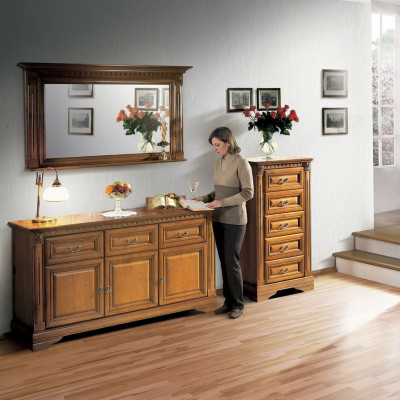 Schrank Kommode Spiegel Material Holz klassisches Set 3tlg Braun Landhaus