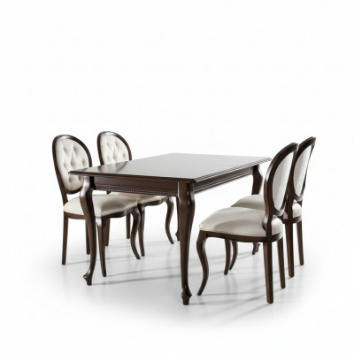Dunkel-Brauner Holz Esstisch Klassische Leder Chesterfield Stühle Designer 5tlg. Set