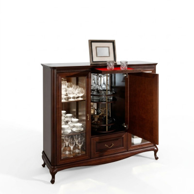 Hausbar Schrank Anrichte mit drehbaren Flaschen Schrank Vitrine Holz