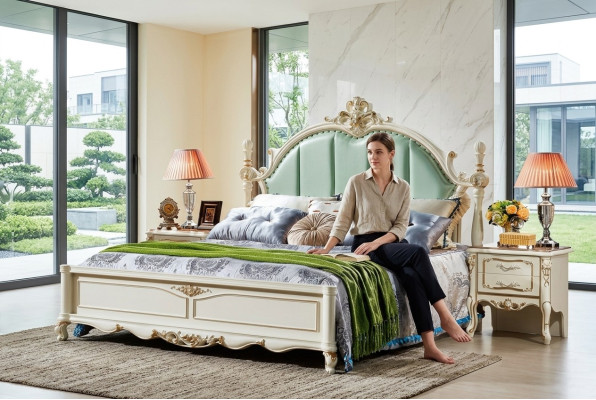 Klassisches Schlafzimmer Bett Möbel Holz Leder Betten Barock Rokoko