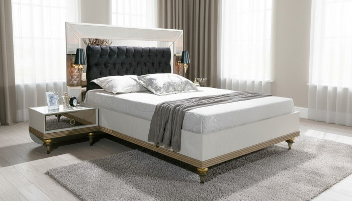 Luxus Bett mit Glas Elementen Doppel Betten Bettgestell Möbel 180x200