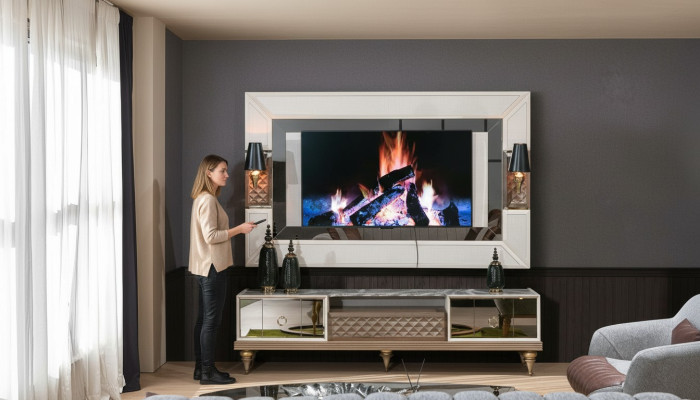 Wohnwand Garnitur rtv tv Ständer Lowboard Tisch Holz Luxus xxl schrank