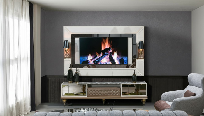 Wohnwand Garnitur rtv tv Ständer Lowboard Tisch Holz Luxus xxl schrank