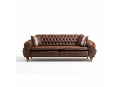 Chesterfield Dreisitzer Braune Couch Polster Möbel Textil Couchen Stoff