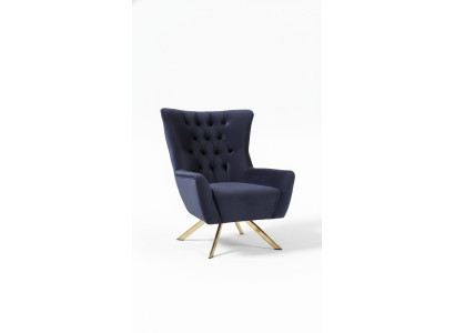 Luxuriöser blauer Chesterfield-Sessel mit Samtpolsterung für das Wohnzimmer