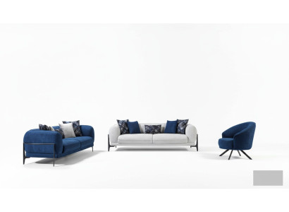 Luxus Sofagarnitur 3+3+1 Sitz Leder Modern Sofa Sessel Blau Sofas Set 3tlg Neu