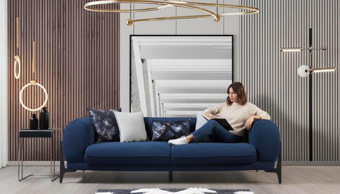 Luxus Dreisitzer Sofa 3 Sitzer Sofas Sitz Design Modern Möbel Couchen Blau Neu