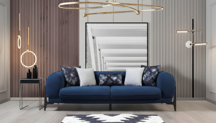 Luxus Dreisitzer Sofa 3 Sitzer Sofas Sitz Design Modern Möbel Couchen Blau Neu
