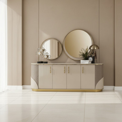 Sideboard 2x Spiegel Wohnzimmer Design Luxus Möbel Konsole Lowboard Beige