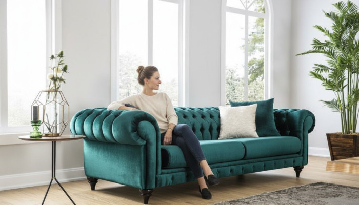 Klassische Chesterfield Dreisitzer Möbel Sofa Luxus Couchen Grün 3 Sitz Sofas
