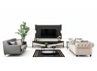 Sofagarnitur Couch Set Sofa Polster Möbel Couchtisch 3tlg Chesterfield