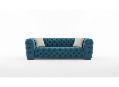 Chesterfield Sofa 4 Sitz Design Wohnzimmer Polster Holz Polster Luxus Blau