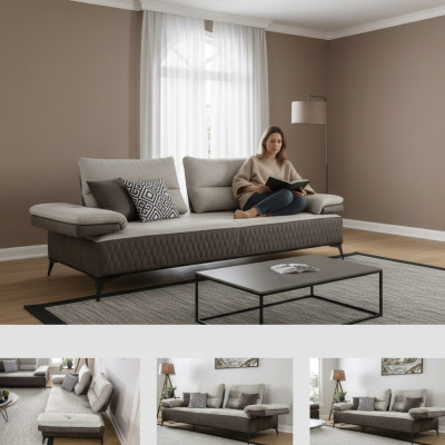 Luxus Dreisitzer Moderne Couch Möbel Grau Couchen Klassische Sofas Stoff Textil