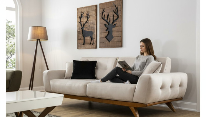 Klassische Sofa 2 Sitz Design Wohnzimmer Polster Holz Leder Moderne Luxus Beige