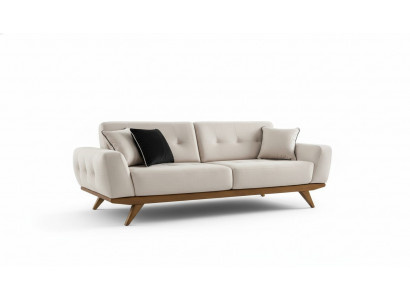 Klassische Sofa 2 Sitz Design Wohnzimmer Polster Holz Leder Moderne Luxus Beige