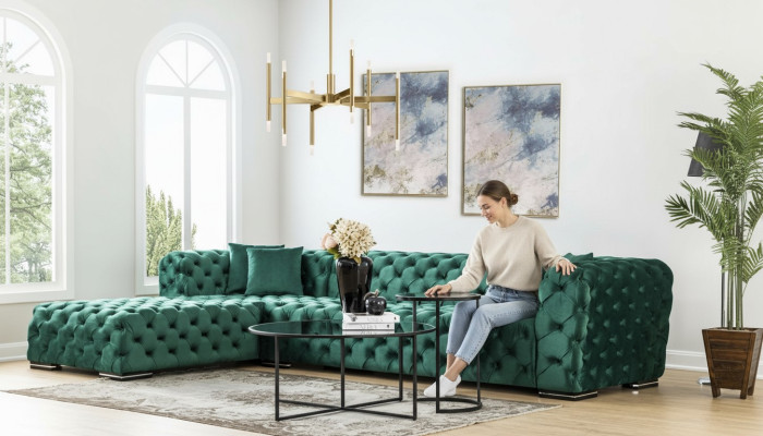 Ecksofa L Form Sofa Couch Design Couchen Polster Textil Neu Eck Garnitur Grün