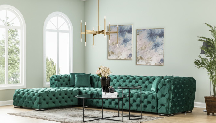 Ecksofa L Form Sofa Couch Design Couchen Polster Textil Neu Eck Garnitur Grün