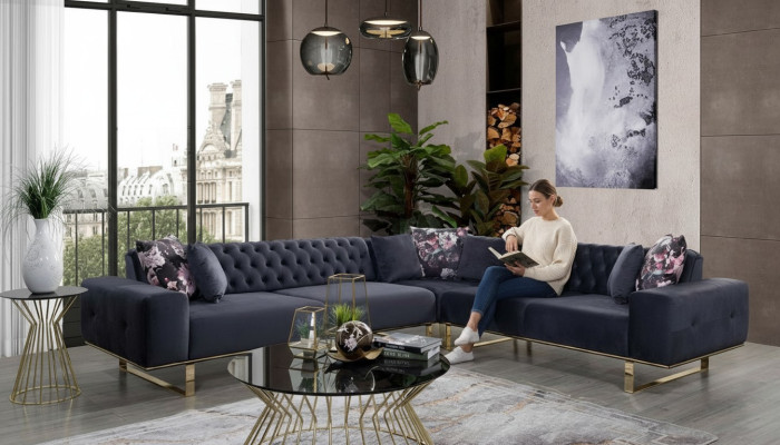 Ecksofa Couch Polster Möbel Garnitur Chesterfield Eckgarnitur Sofa Stoff