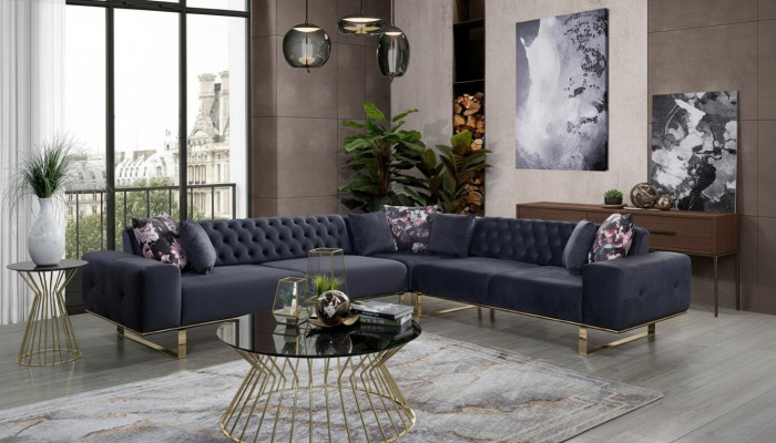 Ecksofa Couch Polster Möbel Garnitur Chesterfield Eckgarnitur Sofa Stoff