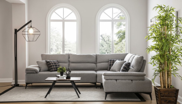 Ecksofa L Form Sofa Couch Design Couchen Polster Textil Neu Eck Garnitur Grau