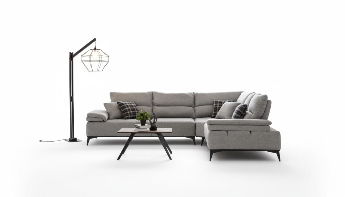 Ecksofa L Form Sofa Couch Design Couchen Polster Textil Neu Eck Garnitur Grau