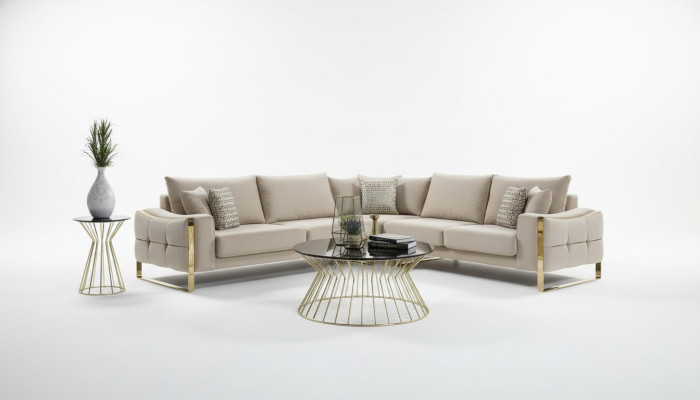 Ecksofa L Form Sofa Couch Design Couchen Polster Textil Eck Garnitur Beige