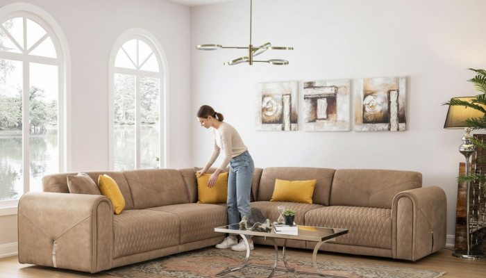 Textil Sofa Couch Ecksofa Eckgarnitur Polster Sofas Couchen Möbel Stoff