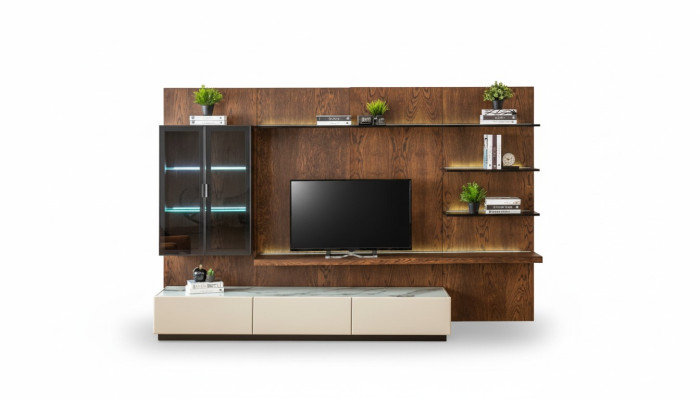 Luxus Wohnwand Schrank Regal Wohnzimmer Vitrine Wohnwände Holz Design