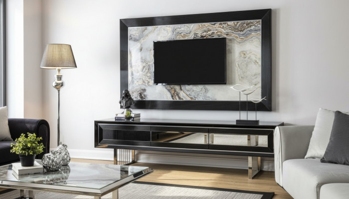 Luxus Wohnwand + Sideboard Lowboard Regal Wohnzimmer Schwarz Hochglanz