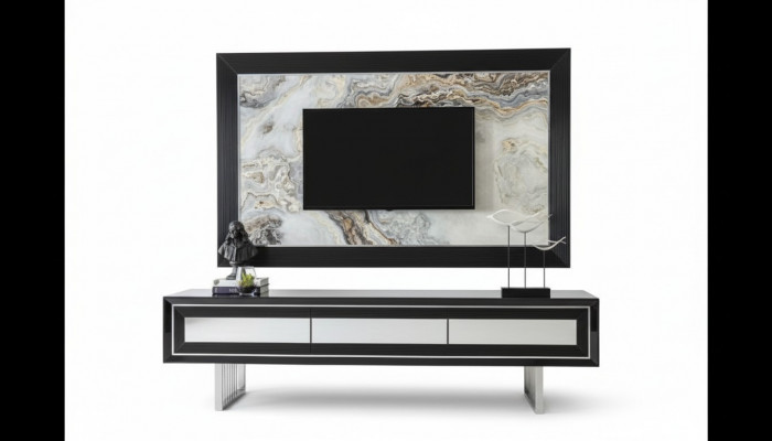 Luxus Wohnwand + Sideboard Lowboard Regal Wohnzimmer Schwarz Hochglanz