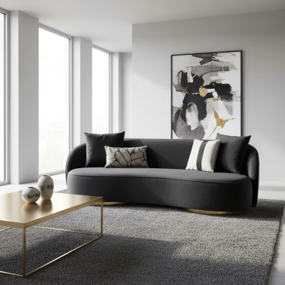 Luxus Couchen Möbel Wohnzimmer Viersitzer Schwarz Textil Möbel Rund 4er