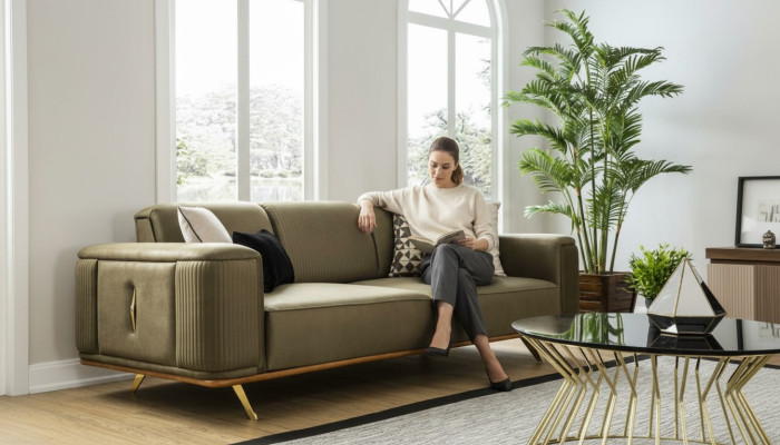 Chesterfield Sofa 4 Sitz Wohnzimmer Viersitzer Design schwarz Textil Couchen