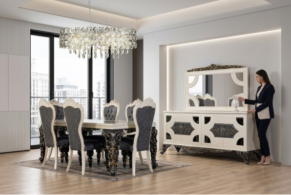 Luxus Esszimmergruppe Gruppe 6 Stühle Esstisch Sideboard Esszimmer Set 9tlg.