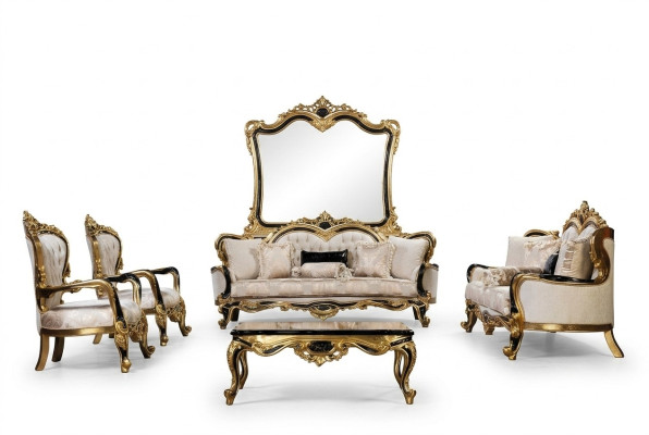 Sofa Chesterfield Barock Couch 5tlg Set Sofagarnitur 3+3+1+1 Sitz Couchtisch
