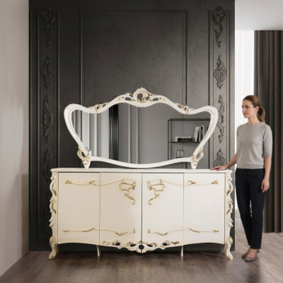 Anrichte Spiegel Garnitur Ess Barock Kommoden Holz Kommode Holz Schrank Neu