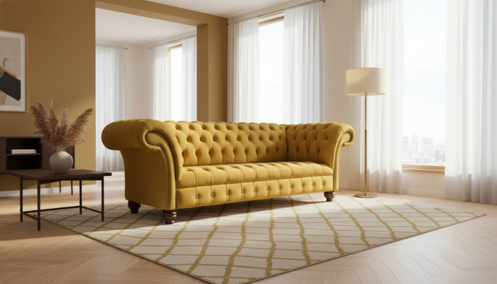 Chesterfield 3 Sitzer Designer Sofa Couch Polsterung Sofas Couches Stoff