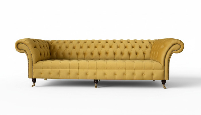 Eleganz Design Sofa 4 Sitzer Couch Polster Luxus Textil Chesterfield Sofas Gelb