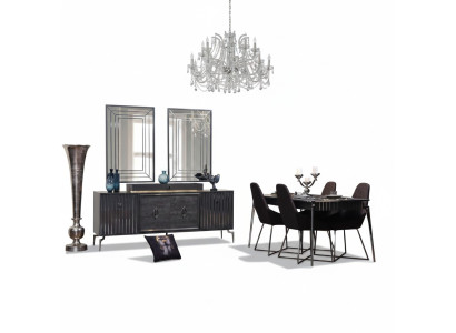 Luxus Esszimmer Set Esstisch+6x Stühle+Anrichte mit 2x Spiegel 10 tlg