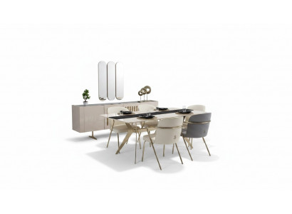 Luxuriöse Esszimmer Set Esstisch + 6x Stühle + Sideboard mit Spiegel