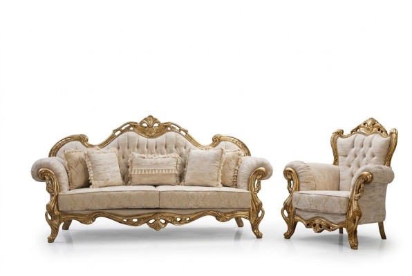 Chesterfield-Sofa und Sessel in Beige in hochwertigem Luxusdesign