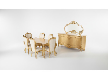 Esszimmer Garnitur Set Tisch 6x Stühle Anrichte Spiegel Essgruppe 9tlg
