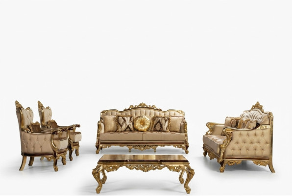 Goldene Sofagarnitur Barock Rokoko Set Komplett Couch Sofa 5tlg. Neu