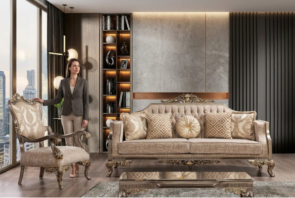 Chesterfield Sofagarnitur mit Couchtisch Sofa Set Polster Möbel 5tlg.