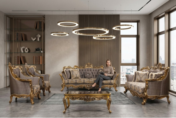 Luxus Sofagarnitur Klassische Couch Sofa Polster Möbel Set Komplett 5tlg