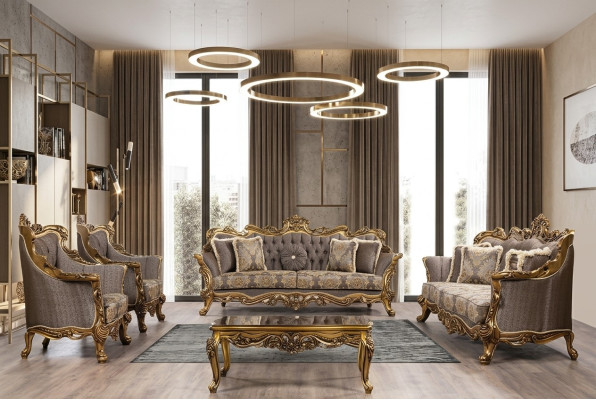Luxus Sofagarnitur Klassische Couch Sofa Polster Möbel Set Komplett 5tlg