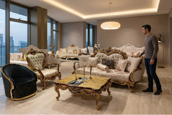 Klassische Wohnzimmer Sofa Polster Couch 3tlg. 3+1 + Couchtisch für Ihr Zuhause