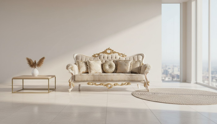 Chesterfield Barock Couch Möbel Sofa Couchen Stoff Gold Dreisitzer