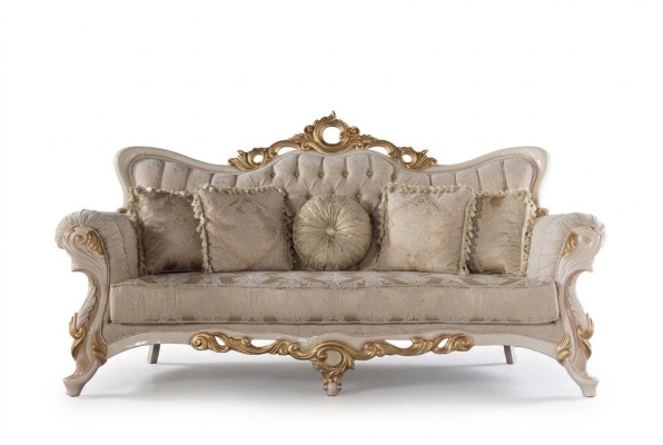 Chesterfield Barock Couch Möbel Sofa Couchen Stoff Gold Dreisitzer